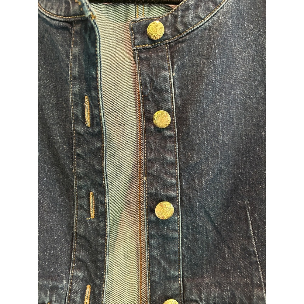 J.Crew Collarless Denim Lady Jacket Gold Button Dark Indigo Blue Size 4 - Picture 5 of 6